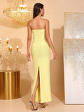 Women Ruffle Sexy Strapless Backless Long Bandage Dress Fashion Solid Sleeveless Bodycon Cocktail Party Birthday Gown