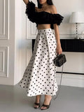 Beach Party Two Piece Set for Women Halter Neck Sleeveless Vest High Waist Polka Dot A Line Midi Skirt Suit Female