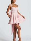 Sexy Hotsweet Mini Dress for Women Square Collar Sleeveless Slimming High Waist Spliced Bowknot Dresses Female New