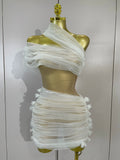 Women Sexy White One Shoulder Mesh See Through Bodysuit Dress Eveing Birthday Party Nightclub Performance Stage Photoshoot Wear