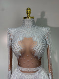 Women Long Sleeve Sexy Stretch Bodycon Shinning Tassels Rhinestones Bodysuit Celebrate Birthday Club Evening Party Stage Outfit