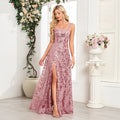High Quality Sexy Pink Flower Embroidery Maxi Dress Straps Split Sleeveless A Line Floor Length Party Evening Gown 2025