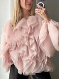 Solid Patchwork Folds Shirts For Women Round Neck Lantern Sleeve Spliced Lace Up Loose Pullover Blouse Female Style
