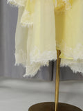Gradient Color Runway Spaghetti Strap Maxi Dress for Women Strapless Spliced Ruffles Sweet Lace Edge Cake Dresses Female New