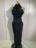 High Quality Birthday Party Dresses Black Red Beaded Flower Mesh Patchwork Long Bandage Dress Celebirty Prom Evening Club Wear