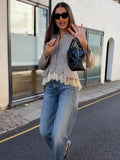 Fashion Lace Hem Peplum Suit Jacket Women V-neck Stand Collar Single Breasted Slim Fit Coat 2026 Vintage Office Casual Outerwear
