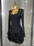 Black Red Color Women Long Sleeve Sexy O-Neck Bodycon Mini Bandage Dress Florals Celebrate Evening Party Nightclub Outfit