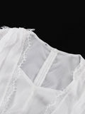 Elegant Lace Women Shirts V Neck Long Sleeve Sheer Chic Loose Shirt for Dating Casual Daily Wear Fashion Autumn New