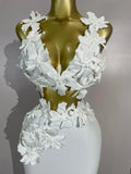 Sexy White Two Pieces Set Flowers V-Neck Tops Bodycon Long Dress Women Eveing Party Prom Gown Nightclub Celebrate Birthday Dress