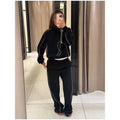 White Stripe 2 Piece Tracksuit Women Stand Collar Zip Jacket And Elastic Waist Wide Leg Pants Set Sporty Casual Matching Outfit