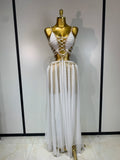 Women Sexy Hollow Out Backless Long Dress Two Piece Set Nightclub Stage Performance Costume Eveing Birthday Party Cocktail Dress