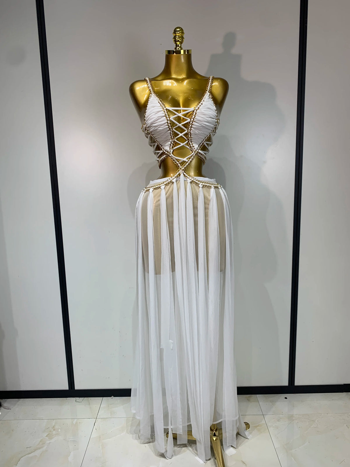 Women Sexy Hollow Out Backless Long Dress Two Piece Set Nightclub Stage Performance Costume Eveing Birthday Party Cocktail Dress