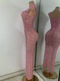 Luxury Crystal Diamonds Long Party Dress Sexy Mesh Sleeveless See Through Evening Prom Birthday Women's Clothing Singer Wear