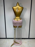 Women Sexy Hollow Out Chain See Through Long Dress Nightclub Stage Performance Costume Birthday Evening Party Vacation Dress