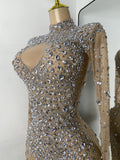 Sparkly Rhinestone Women Sexy Mesh See Through Floor Length Long Sleeve Birthday Dress Party Nightclub Stage Wear