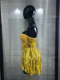 Luxury Sparkly Sequins Diamonds Mesh Gold Short Skirt Birthday Dress Women Sexy Dance Performance Costume Singer Stage Outfit