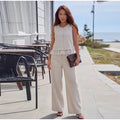 Detachable Lace Trim Vest Wide Leg Pant Set Sleeveless Crew Neck  2026 Autumn City Leisure Lady Women Elegant Minimal  Outfit