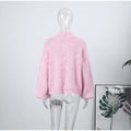Women's Chic Sequin Knitted Cardigan Solid Stand Neck Double Zipper Sweater Oversized Knitwear Winter Female Elegant Cardigans