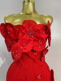 Luxury Chic 3D Beaded Flower Strapless Short Bodycon Bandage Dress Elegant Formal Party Prom Gown Birthday Wedding Guest Dresses
