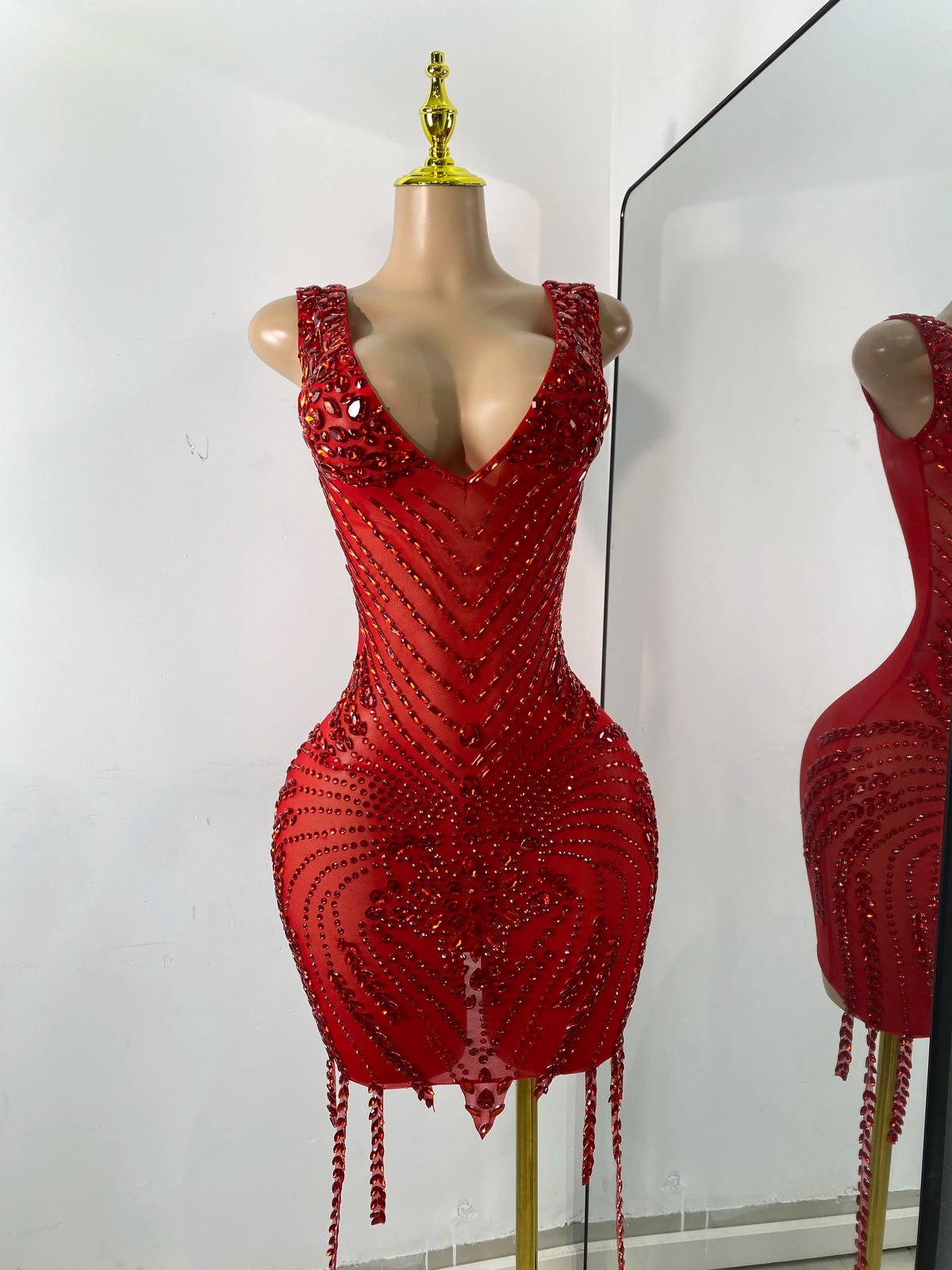 Luxury Rhinestones Mesh Short Dress Women Sexy Transparent Performance Stage Costume Black V Neck Nightclub Birthday Clothes