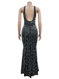 Women Sexy Backless Hot Drilling Process Party Club Night Maxi Dress Pearl Beading Rhinestone Birthday Evening Long Dress