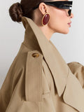Women's Double Breasted Trench Coat Lapel Waist-Cinching Lace Up Mid Length Windbreaker Jacket Autumn Casual Street Coat