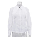 French Simple White Shirt for Women Notched Collar Long Sleeve Fashionable Commuter Cardigan Blouse Female Autumn