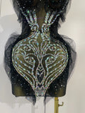 Sexy Strapless Black Mesh See Through Mini Dress Women Eveing Luxury Sparkly Diamonds Birthday Bar Party Nightclub Stage Costume