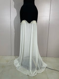 Women Elegangt Pearl Bandage Strapless TopAnd White Mesh Long Dress Two-piece Set Celebrity Evening Birthday Wedding Party Dress