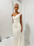 Customized White One Shoulder Wedding Dresses Sleeveless Floor-Length Bridal Gowns Elegant Mermaid Satin Wedding Gowns