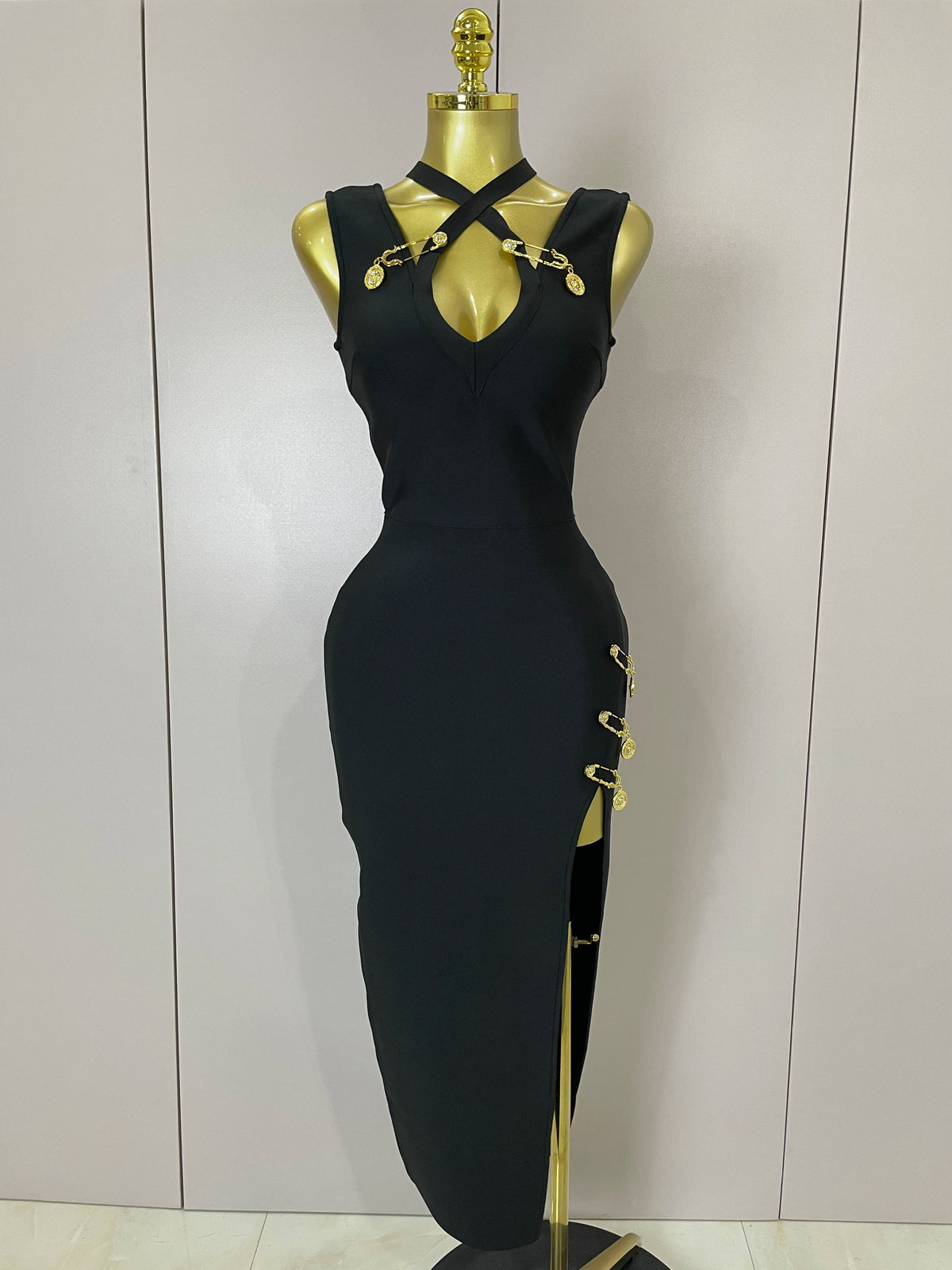 Elegant Slimming Black Pin Wrap Sleeveless Long Dress 2026 New Women  Fashion Celebrity Evening Party Luxury Birthday Outfit