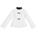 White Contrast Faux Leather Collar Blazer Women Buckle Belt Waist Slim Fit Long Sleeve Stand Neck Ins Party Fashion Outerwear