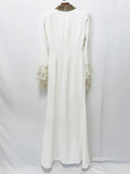 Beaded Feather Formal Evening Dress Apricot Long Sleeves Slim fit Women's Gowns Elegant Wedding Party Dress