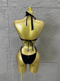 Gold Luxurious Black Bodysuit Women Sexy Halter Neck Iridescent Crystal Embellished Cutout Outfit Stage Performance Costume