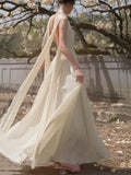 Elegant Women's Chiffon Slim Long Dress Halter Backless Sleeveless Maxi Dresses Summer Lady Long Ribbon Party Gowns