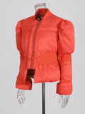 Patchwork Zipper Parkas For Women Stand Collar Long Sleeve Minimalist Tunic Winter Coat Female Fashion Clothing New