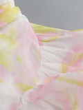 Halter Deep V Maxi Dress for Women Tie back Backless Asymmetrical Ruffle Floral Print Ruched Waist Split for Beach Vacation