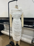 Elegant Spliced Shawl Long Dress for Women Sleeveless High Waist Patchwork Folds Dresses Female New
