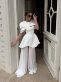 Solid Three Piece Set for Women Square Collar Sleeveless Top with Shawl Sheer Mesh Long Skirt Sexy Outfit Female