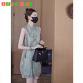 Olive Girl Green Embroidered Qipao for Ren Faire 2026 Garden Wedding Fairycore Photoshoot Everyday Wear S-XXXL XS-3XL Plus Size Hand Embroidered Romantic Garden Party Editorial Not Costume Qipao Cheongsam Chinese Dress Chinese Heritage Fashion Women