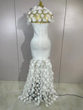 Women Elegant Flower Lace-Edged Sleeveless Bodycon Long Bandage Dress Sexy Evening Party Birthday Prom Formal Wedding Guest Gown
