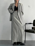 Temperament Two Piece Sets For Women Notched Collar Long Sleeve Spliced Button Blazer Straight Skirts Female New