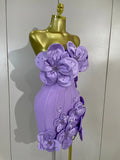 Luxury Chic 3D Beaded Flower Strapless Short Bodycon Bandage Dress Elegant Formal Party Prom Gown Birthday Wedding Guest Dresses