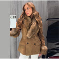 Retro Suede Faux Fox Fur Collar Blazer Coat Long Sleeve Double Breasted Fluffy Furs Cuff Women Fashion Jacket 2026 Chic Outfits