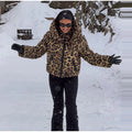 Fashion Leopard Print Ski Suit Women Stand Collar Hooded Zipper Coat Chic Slim Pants 2026 Winter Warm Casual Sport Windproof Set