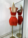 Women Sexy Knitted Mini Bodycon Top Bandage Skirt Two Piece Sets 2025 Celebrity High Street Night Club Birthday Party Outfits