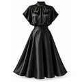 Satin Two Piece Sets for Women Bow Tie Mock Neck Blouse High Waist Flared A‑Line Maxi Skirt for Formal Banquet Party Wear