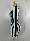 Luxury Sexy Long Sleeve Stripe Black White Mini Bandage Dress Women Knitted Celebrity Elegant Evening Club Birthday Dresses