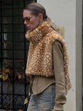 High Neck Animal Deer Print Faux Fur Vest Female Sleeveless Asymmetrical Hem Cape Coat Casual Fashion Women's Outfits 2026 New