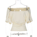Women Summer Top Fashion Button-Front Patchwork V-Neck Pleated Fitted Top New Casual High-Street Party Female T-Shirts